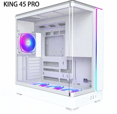 Куќиште за персонален компјутер МОНТЕЧ КИНГ 45 ПРО ATX, панорамско стакло, ARGB, бело