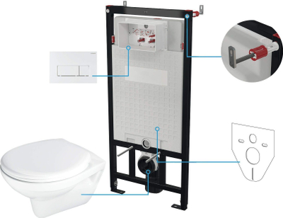 Set WC i fshehtë Deante CMOA6SPW, 6 në 1, rimless, i bardhë mat