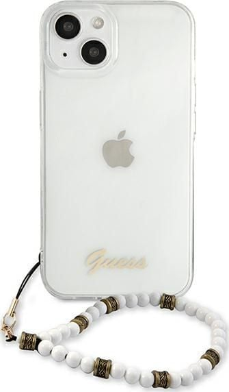 Mbështjellës telefoni Guess GUHCP13MKPSWH, për iPhone 13 6.1", hardcase transparent, i bardhë Pearl