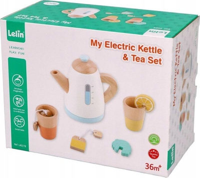 Set çaji prej druri Lelin, çajnik dhe filxhanë, shumëngjyrësh