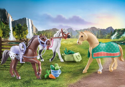 Set lodrash Playmobil 71356 Horses of Waterfall, 3 kuaj me shalë, 28 pjesë, shumëngjyrësh