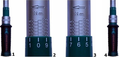 Çelës dinamometrik Jonnesway T27800N, 3/4", 150-800 Nm, jeshil me argjend
