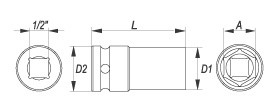 Çelës tub goditës Yato YT-1044, 1/2", 24mm, i zgjatur