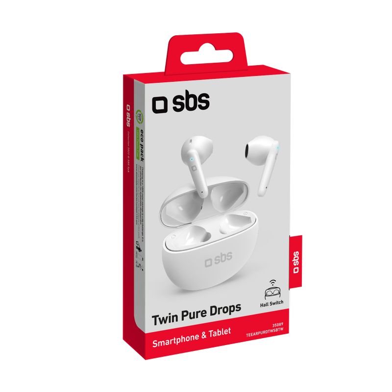 Dëgjuese SBS TWS Pure Drops, ENC, 380mAh, të bardha
