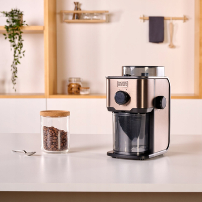 Mulli elektrik për kafe Black &amp; Decker ES9080020B, rregullim imtësie, çelik inox, ngjyrë argjendi