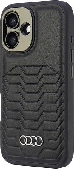 Mbulesë telefoni Audi, MagSafe për iPhone 16 Plus 6.7", lekure sintetike, e zezë