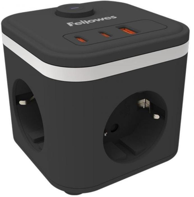 Zgjatues rryme Fellowes Power Cube, 3 priza, 1x USB-A, 2x USB-C, i zi
