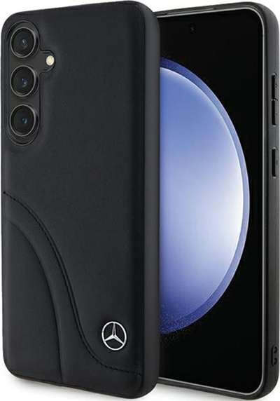 Këllëf telefoni Mercedes Benz Leather Curved Stitches, për Samsung Galaxy S24 Plus, lëkurë natyrale, i zi