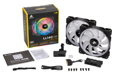 Кулер вентилатори за куќиште Corsair LL Series RGB, 140mm PWM, сет со 2 парчиња, црни