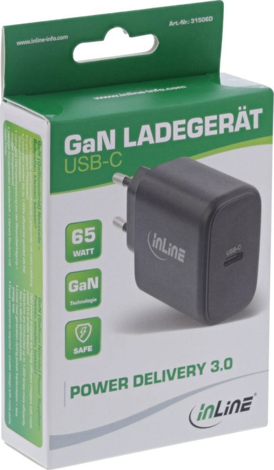 Karikues muri InLine GaN, 65W, USB C PD 3.0, i zi