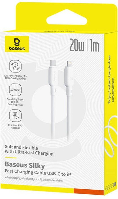 Kabëll karikimi Baseus Silky Series, Type C në Lightning, 20W, 2m, i bardhë