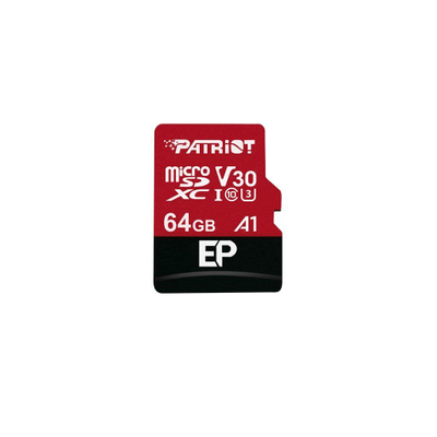 Мемориска картичка Patriot, EP Pro MicroSDXC, A1 V30, 64GB, 100MB/s, Class 10 + SD адаптер