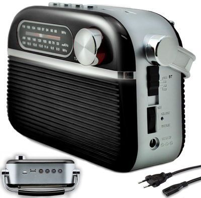 Radio portative Retro, FM AM SW, USB microSD, e zezë