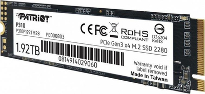 SSD Patriot P310, 1.92TB, M.2 2280, PCIe 3.0 x4 NVMe