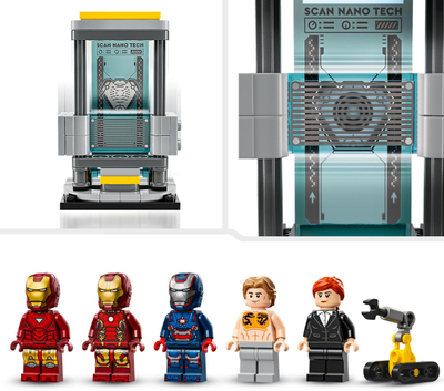 Set LEGO Marvel Laboratori i Iron Man, salla e armaturave, laborator ndërtimi, shumë figura, me ngjyra