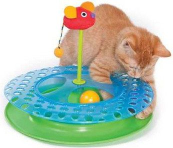 Lodër interaktive për mace Petstages Cheese Chase, pistë me top, catnip, multicolor