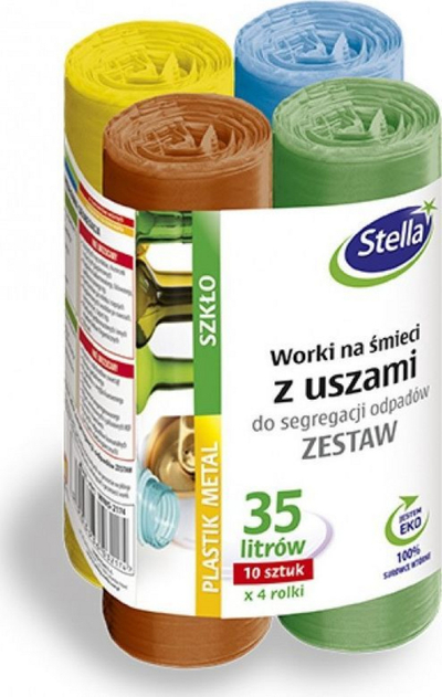 Qese mbeturinash Stella, 35L, me veshë, set 4x10 copë, shumëngjyrëshe