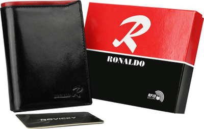 Portofol lëkure Ronaldo RFID, i madh, vertikal, i zi