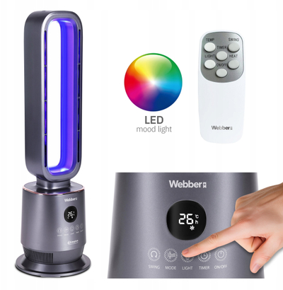 Ngrohës keramik me ventilator Webber, 2000W, me telekomandë, gri e errët