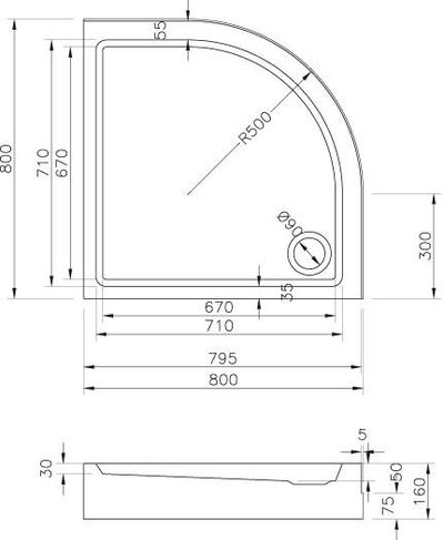 Pjatë dushi Ravak Ronda Basic 80 Compact GPX2240131, 80x80cm, akril, e bardhë