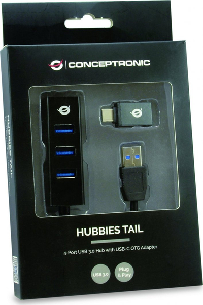 USB hub Conceptronic HUBBIES04B, 4 porta USB 3.2, 5 Gbit/s, i zi