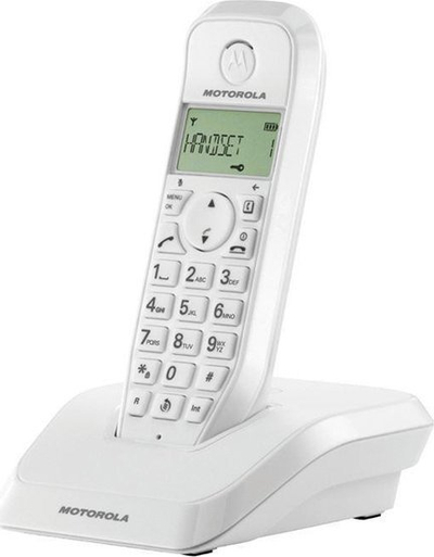 Telefon fiks pa tel Motorola S1201 DECT, me ekran me dritë, bazë karikimi, i bardhë