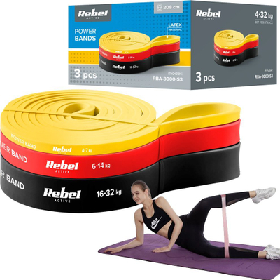 Set shirita rezistence Rebel Active Power Band, 3 copë, 4-32 kg, shumëngjyrëshe