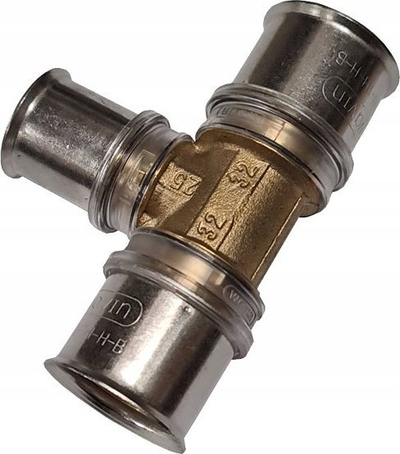 Tee reduktuese PEX Wavin Tigris M5 32x25x32, PN10, metalike
