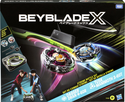 Set lodrash Beyblade X Xtreme Battle, Beystadium 44 x 36 cm, 2 topsa metalik, shumëngjyrësh