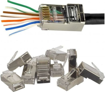 Fisha rrjeti Neku RJ45 8P8C Pass Through FTP Cat.6, set me 10 copë, ngjyrë argjendtë