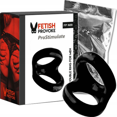 Unazë penisi Fetish Provoke ProStimulate FP N09, dyshe elastike, TPE, e zezë