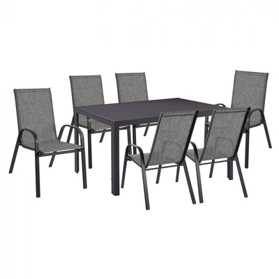 Set Tavolinë 150×90 cm + 6 karrige textilene,"HM11520.01", gri