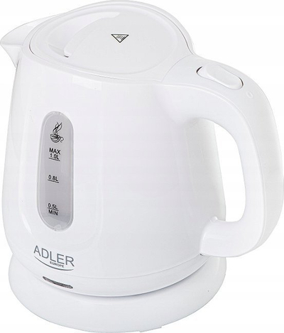 Електричен бокал за вода Adler AD 1373, 1L, 850W, пластика, бел