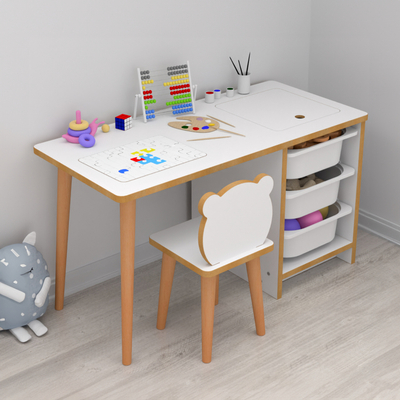 Set tavoline për fëmijë STAK HM18222.01, melaminë, 90x42x50 cm, e bardhë dru natyral