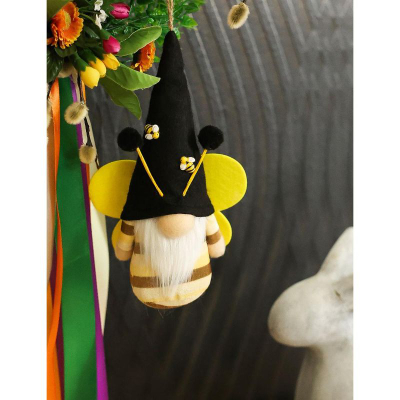 Figurine dekorative Saska Gift and Decor Black Bee, xhuxh i varur pranveror, 20 cm, e zezë e verdhë