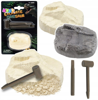 Set arkeologjik për kalamaj LEAN Toys, fosil dinosauri, mjete gërmimi, bezhë