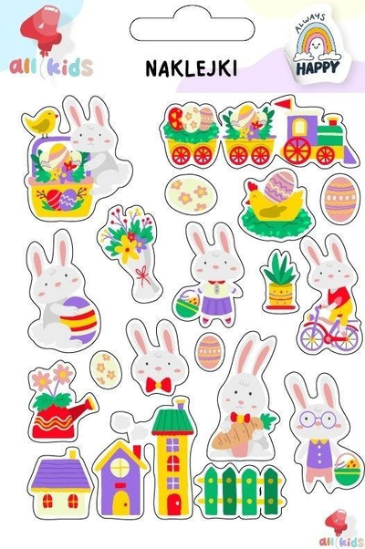 Stickerë për fëmijë All4Kids Easter Rabbits, set dekorativ, motive Pashke, shumëngjyrëshe