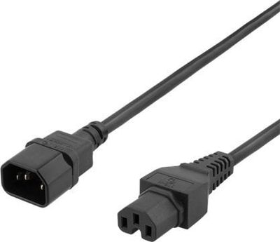 Kabllo zgjatëse rryme Deltaco Power Extension Cable I, 1m, IEC C15 në C14, e zezë