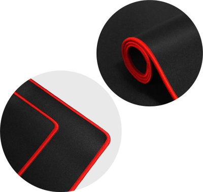Mousepad gaming për tastierë edhe maus, 900x400x3mm, me cepa të qepur, i zi me kornizë të kuqe