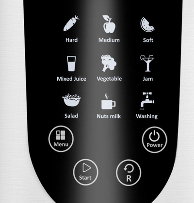 Shtrydhëse frutash VITA, slow juicer vertikal me pastrim automatik, ngjyrë argjend me blu