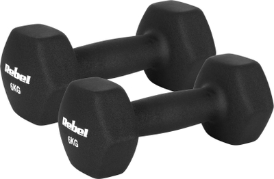Hantella hekzagonale Rebel Cast Iron Neoprene, set 2x6kg, antirrëshqitëse, të zeza