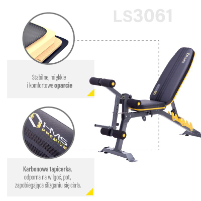 Stol ushtrimesh HMS LS3061 Premium, 4‑në‑1, i rregullueshëm, i zi