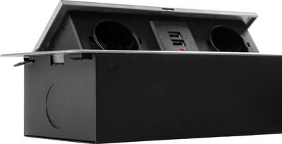 Prizë tavoline Spacetronik SPS-D24S V2, 2x Schuko, 2x USB, argjend me të zezë