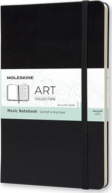 Bllok muzikor Moleskine Large Music Notebook, format i madh, kapak i fortë, i zi