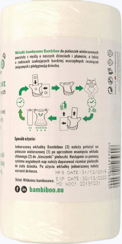Inserta pelene Bambiboo Bamboo, jo e endur, 100 copë, e bardhë