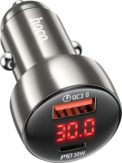 Karikues makine Hoco Z50, 30W PD QC3.0, 2 porta USB, gri metalik