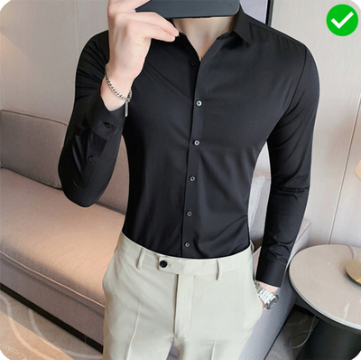 Këmishë për burra slim fit, elastike, me mëngë të gjata, e zezë