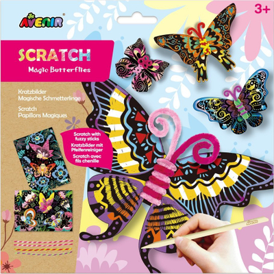 Set kreativ me gërvishtje Russell CH211787 Scratch Art Butterflies, për kalama, shumëngjyrësh