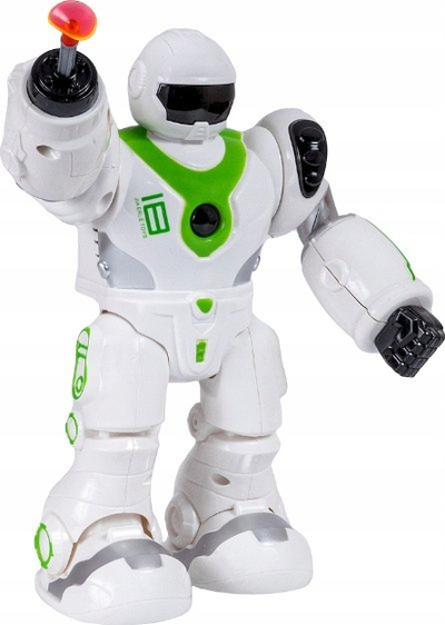Lodër robot ecës Smily Play Walking Robot, me drita e zëra, me shigjeta, i bardhë me jeshile