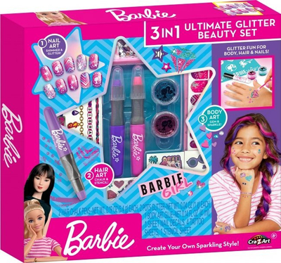 Set bukurie Barbie 3 in 1 Ultimate Beauty, kreativ për thonj flokë dhe trup, shumëngjyrësh